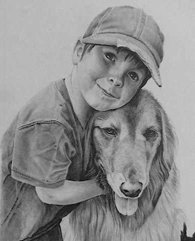 Mark Treick pencil drawings boy and his dog