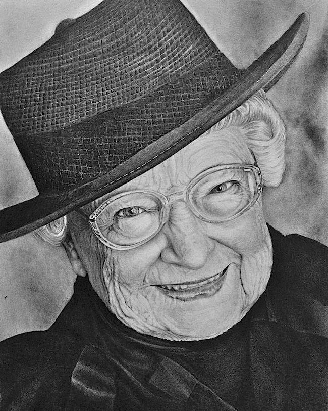 Mark Treick pencil drawings older woman in hat